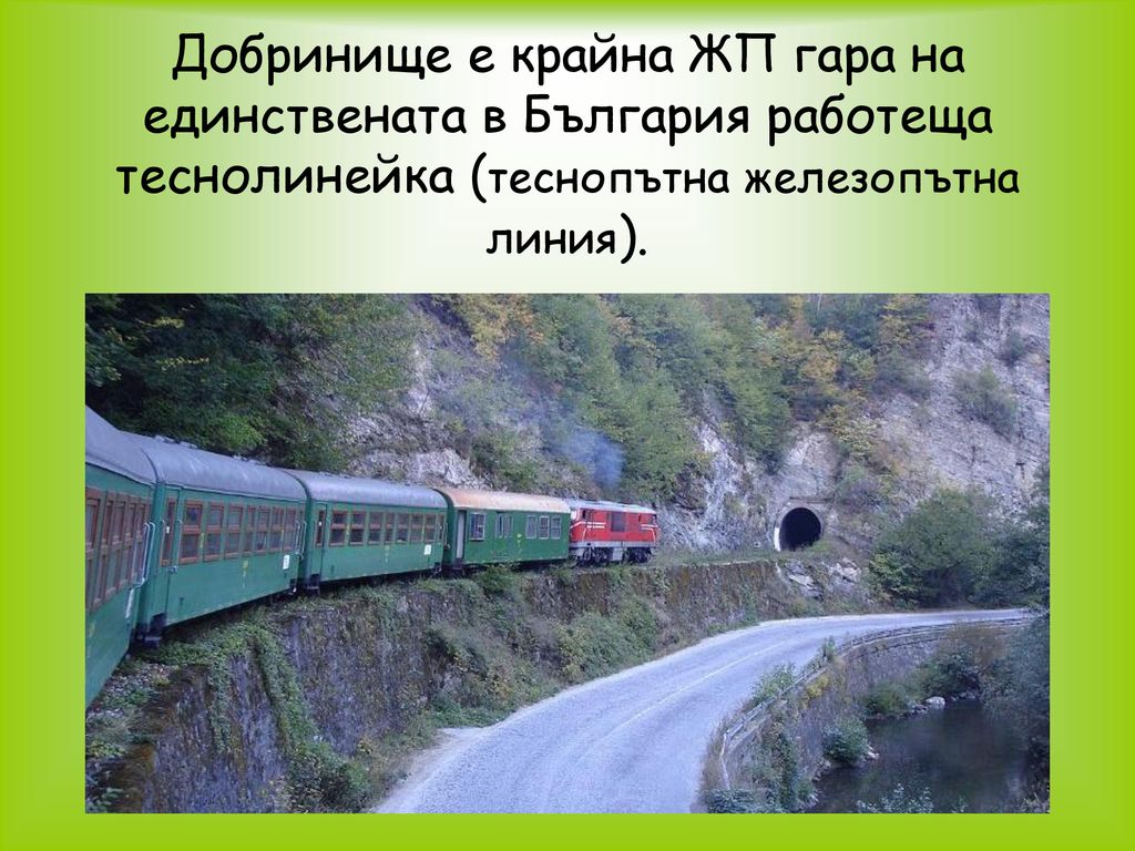 Добринище е крайна ЖП гара на единствената в България работеща теснолинейка (теснопътна железопътна линия).