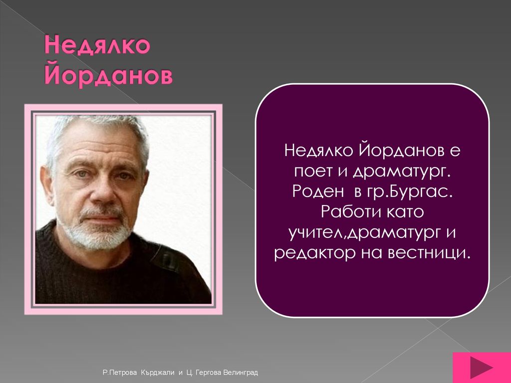 Недялко Йорданов е поет и драматург. Роден в гр.Бургас.